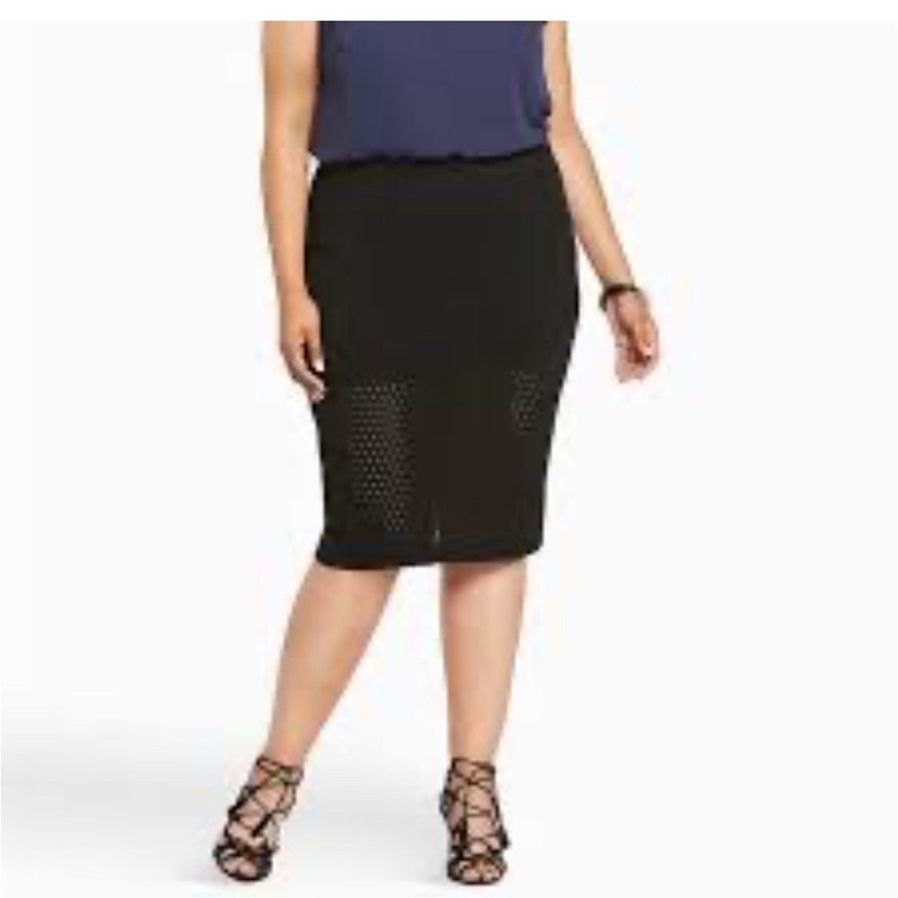 Torrid laser cut eyelet pencil skirt black lining shorts elastic waist,  2